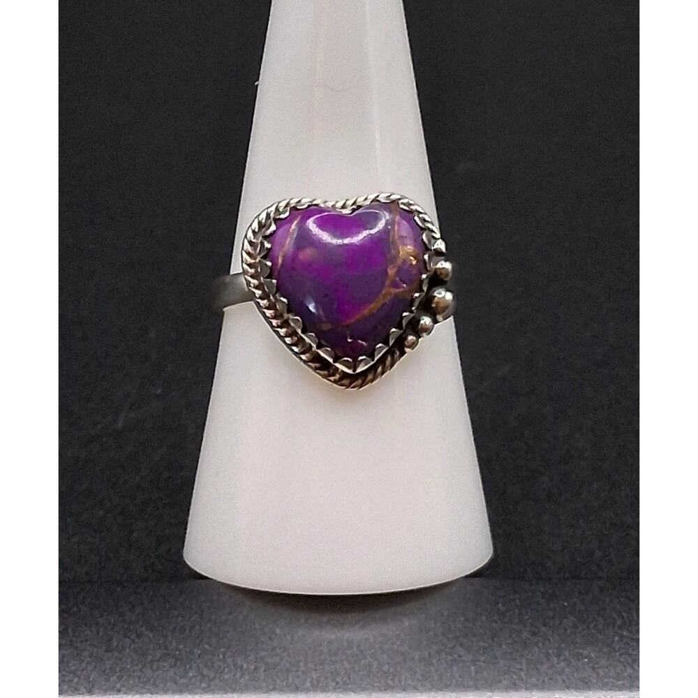 Purple Mojave Heart Ring, size 7.5, Sterling Silver, Southwest Style, Boho Chic